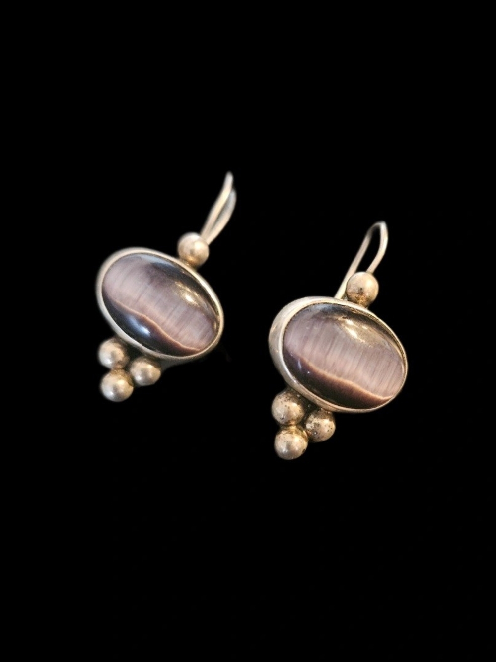 Vintage Artisan Sterling Silver Cat's Eye Drop Earrings, Purple, Dangle
